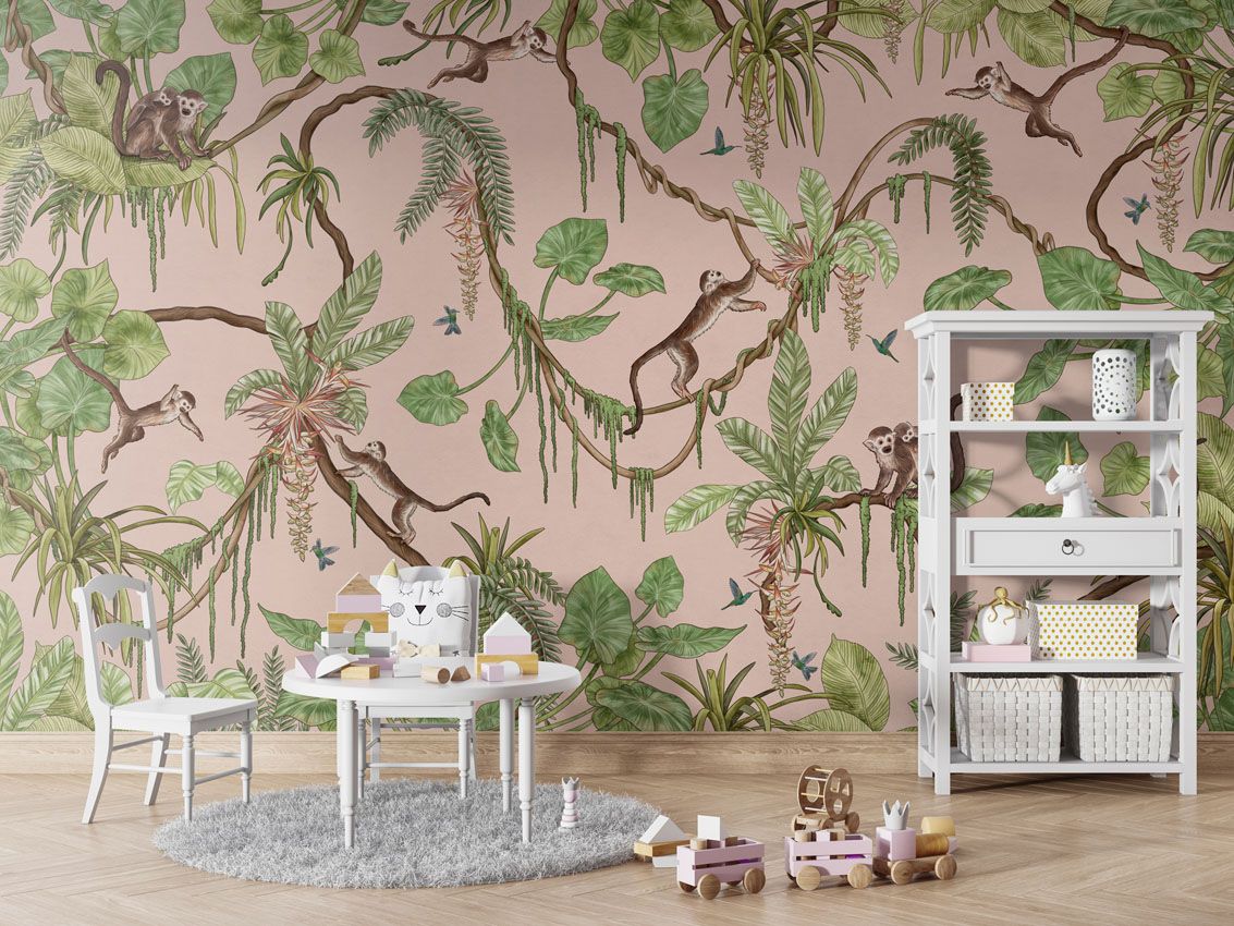 Playful Monkeys dekor muri premium nga Printerior.