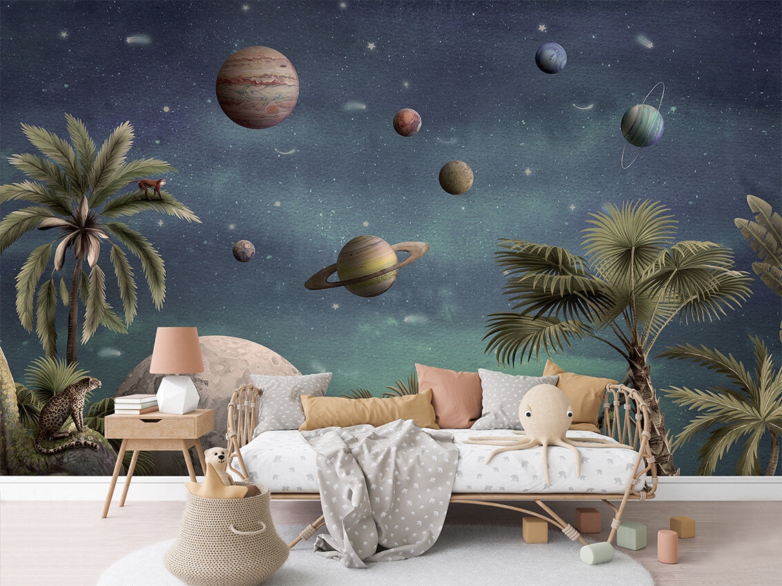 Pretty Planets letër murale me planetë dhe galaktikë.