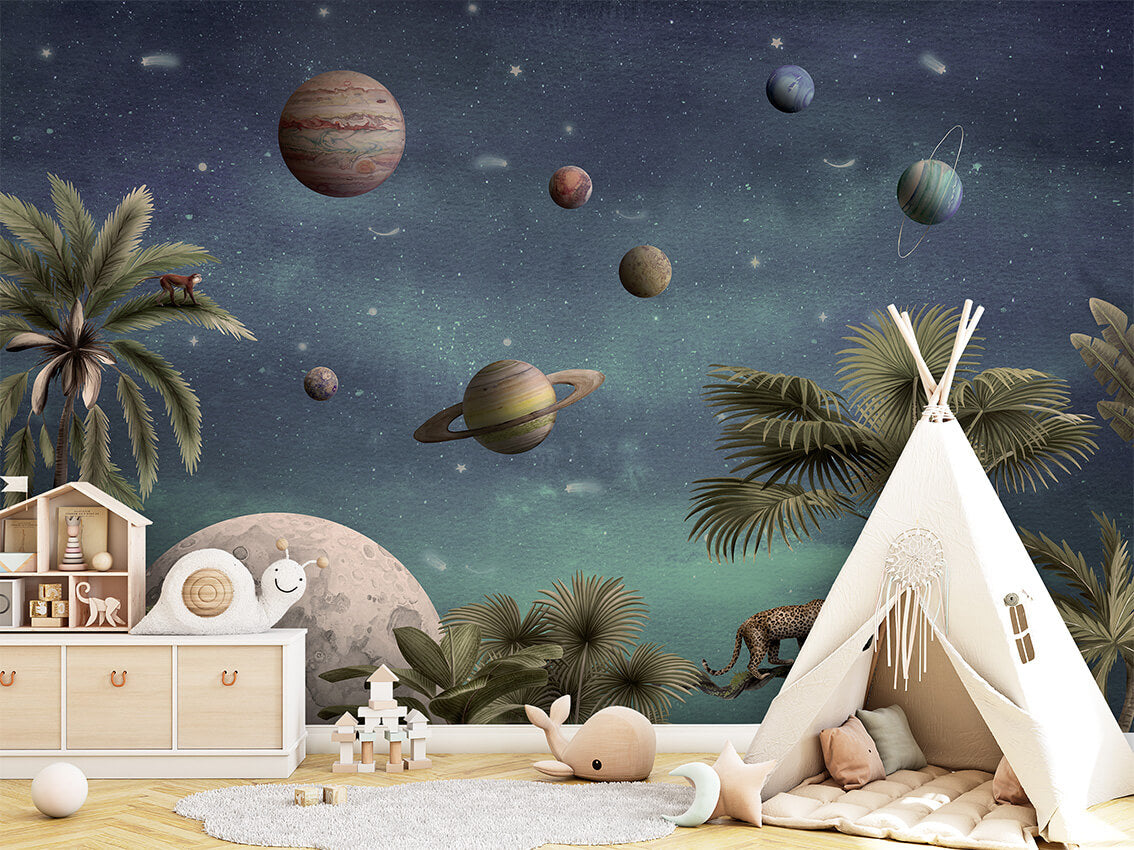 Pretty Planets mural premium për dhomën e fëmijëve.
