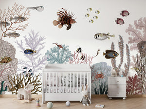 Roaring Reef White ilustrim artistik me botën nënujore.