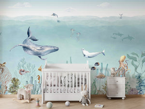 Secret Sealife letër murale me delfinë dhe jetë nënujore.