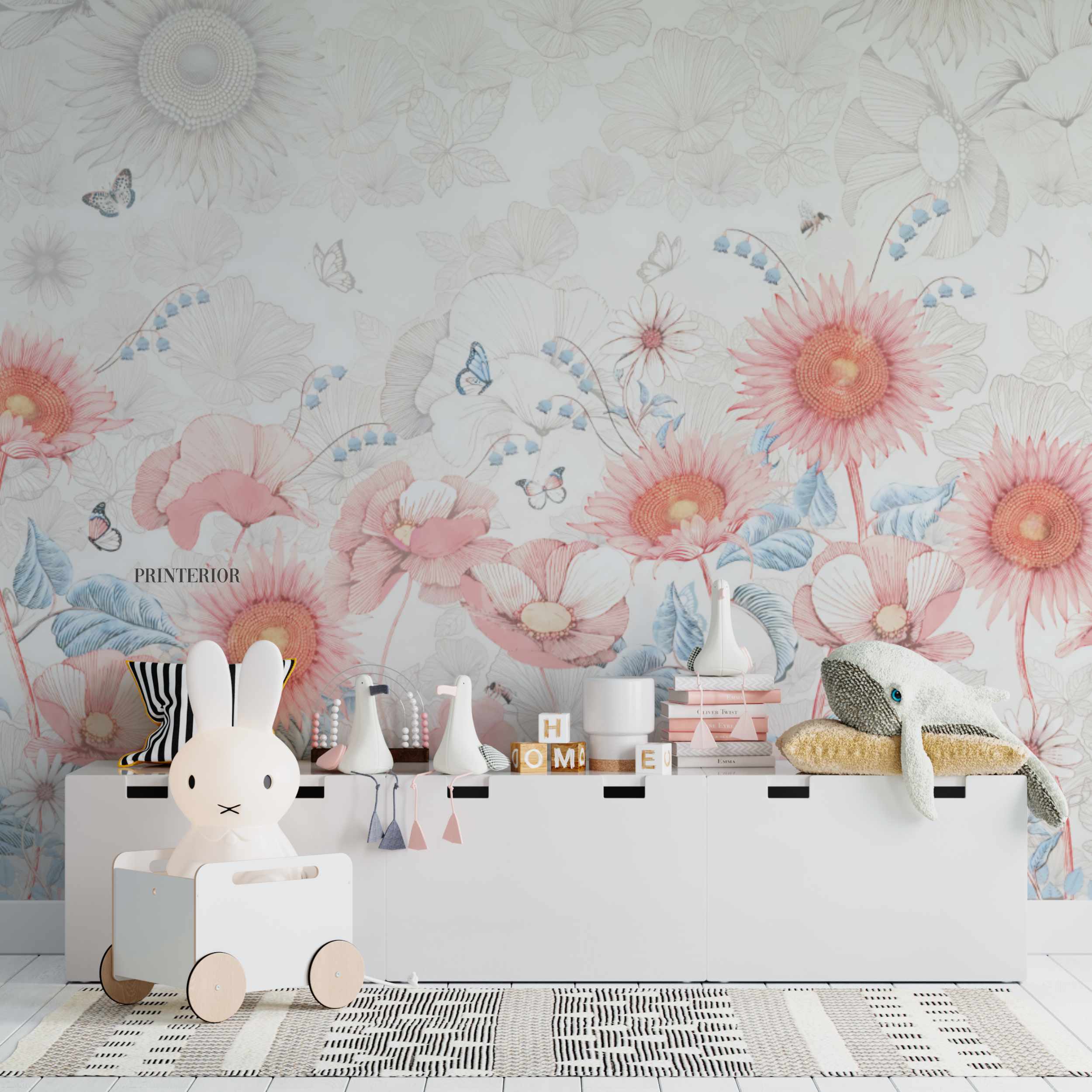 Leter muri me lule pastel per femije -  Krijoni një ambient magjik me letrat murale per femije