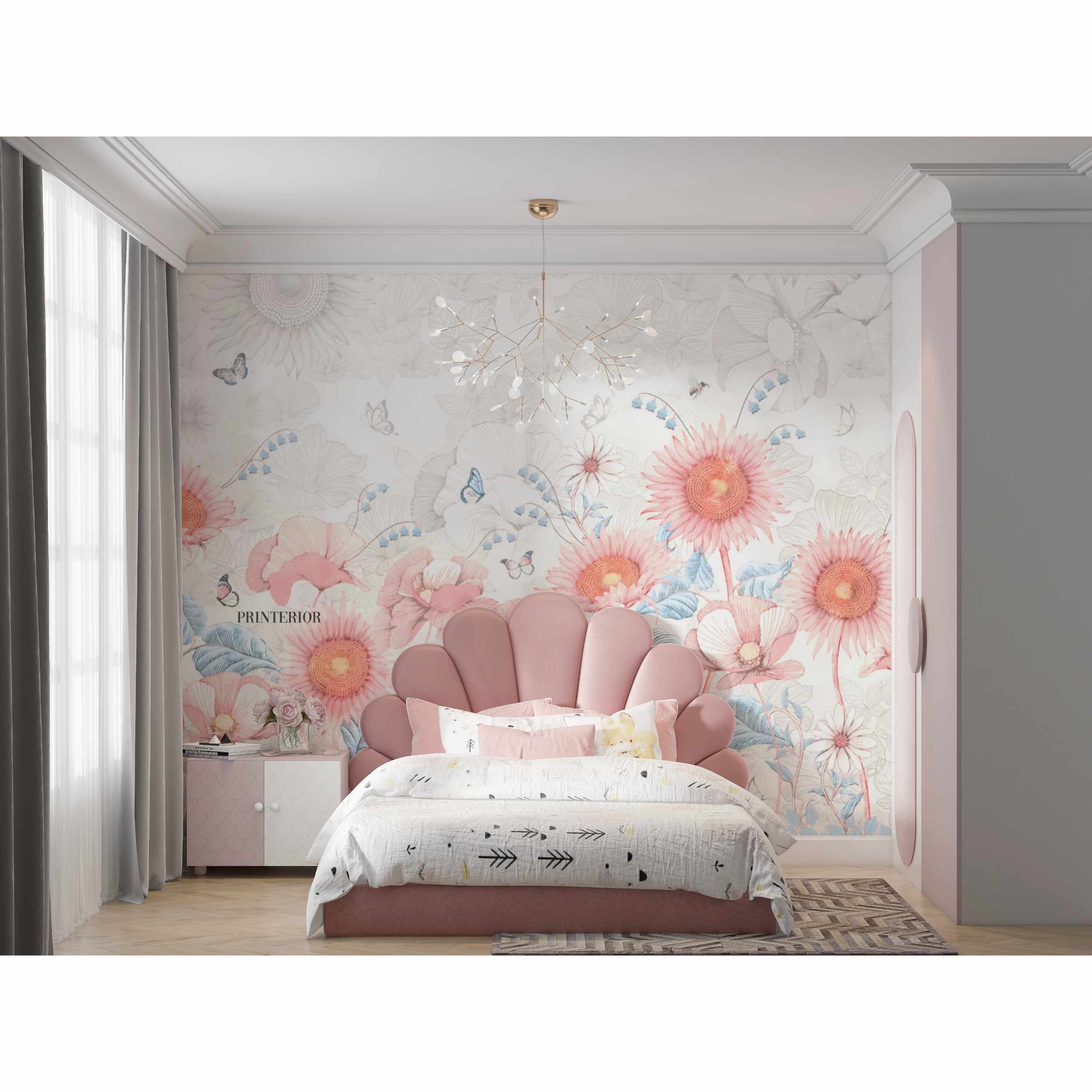Leter muri me lule pastel per femije -  Krijoni një ambient magjik me letrat murale per femije