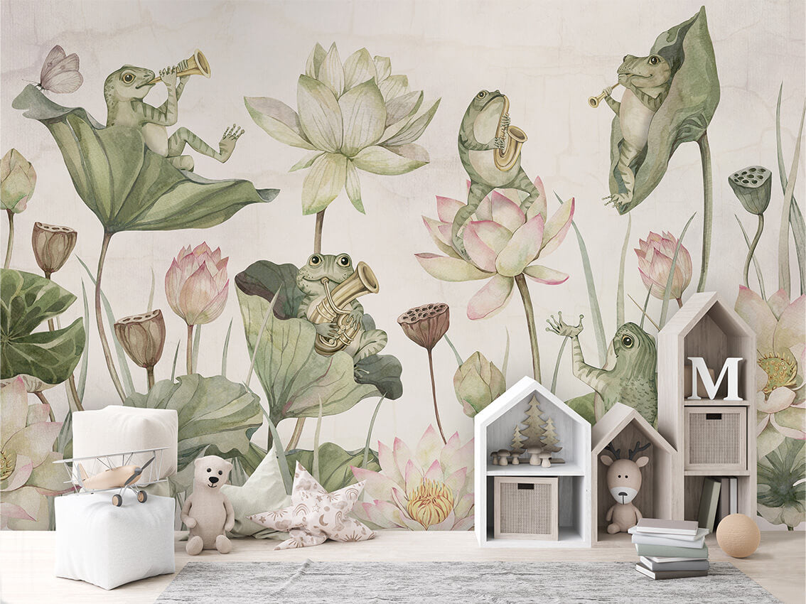 Water Lily Orchestra mural premium për dhomën e fëmijëve.