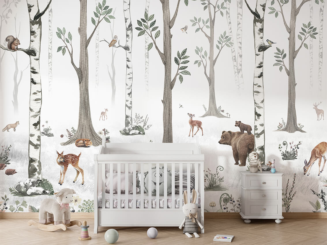 White Forest mural premium për dhomën e fëmijëve.