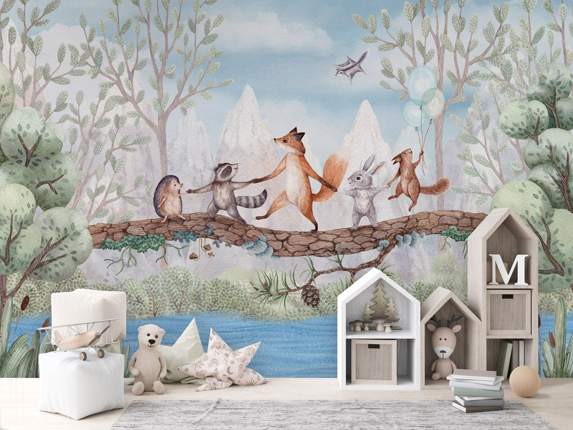 Animal Adventure nga Oliver Robins, letër murale me kafshë pylli në dhomë fëmijësh