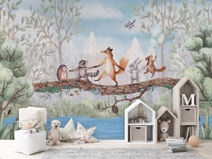 Animal Adventure nga Oliver Robins, letër murale me kafshë pylli në dhomë fëmijësh