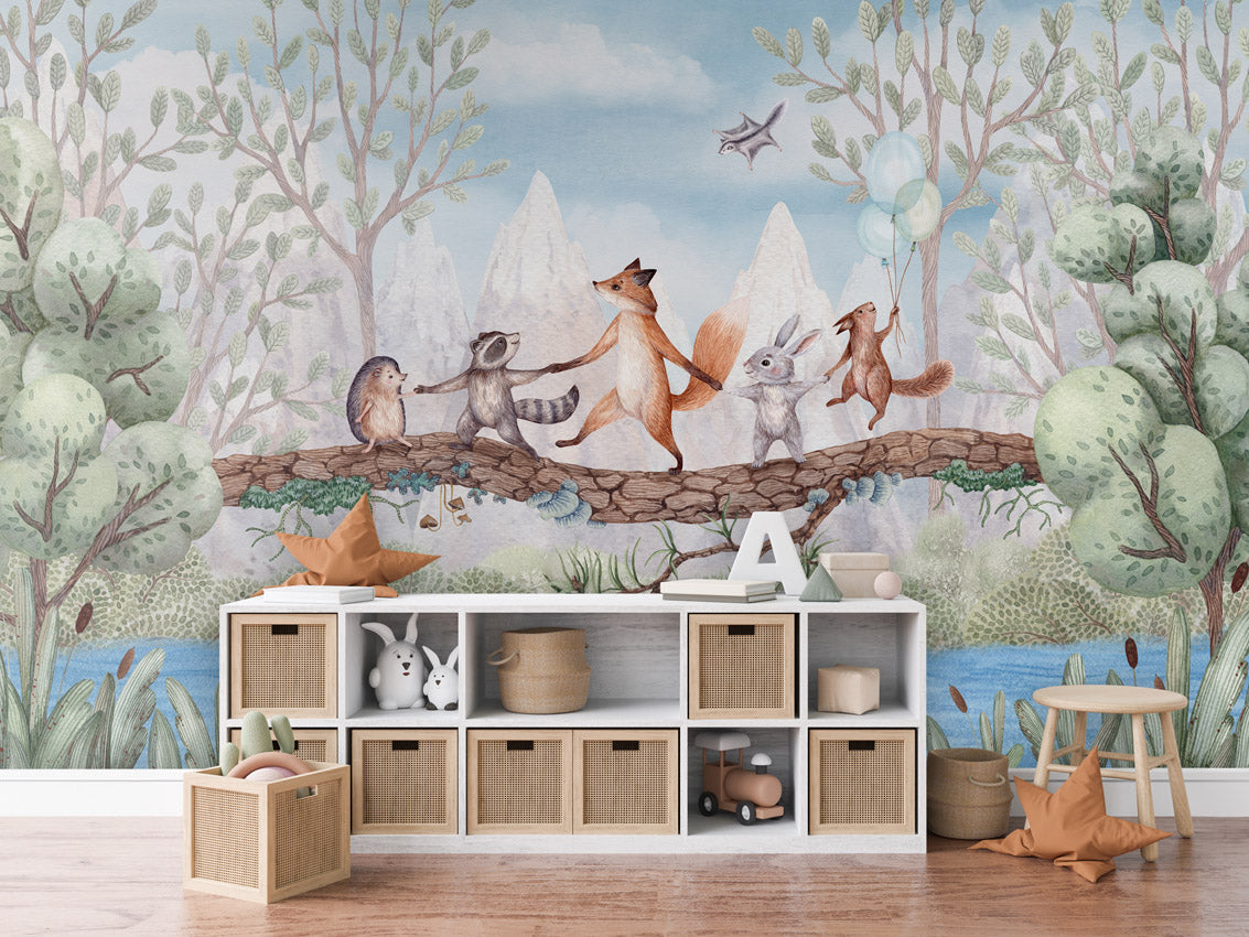 Animal Adventure me dhelpër, lepur dhe kafshë pylli mbi komodinë