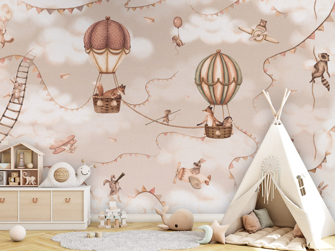 Letër murale Aviation Adventure Mono nga Oliver Robins në ambient për fëmijë – tipi