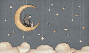 Dizajni Bear on the Moon Blue me arush e lepur mbi hënë, yje dhe re