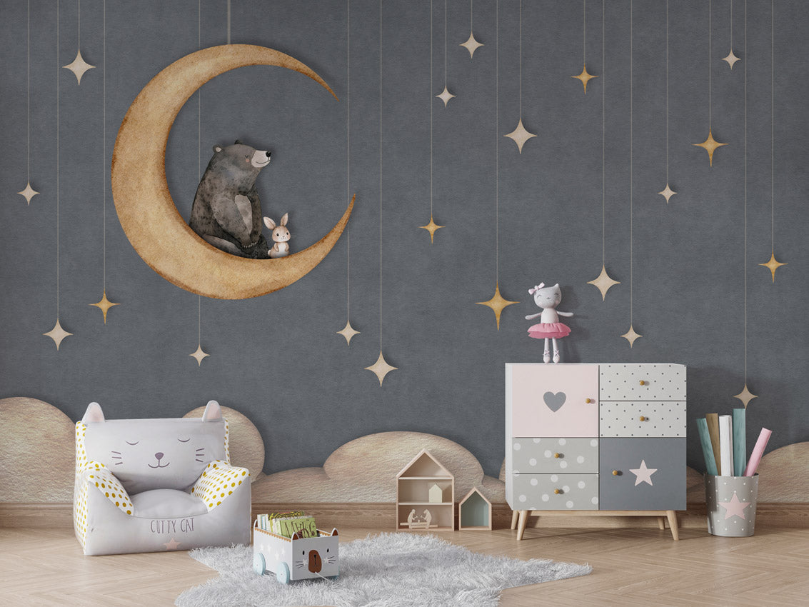 Bear on the Moon Blue me arush dhe hënë në dhomë fëmijësh