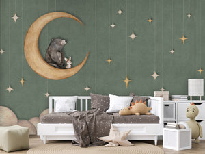 Bear on the Moon - Green – letër murale për dhomë fëmijësh, Couch