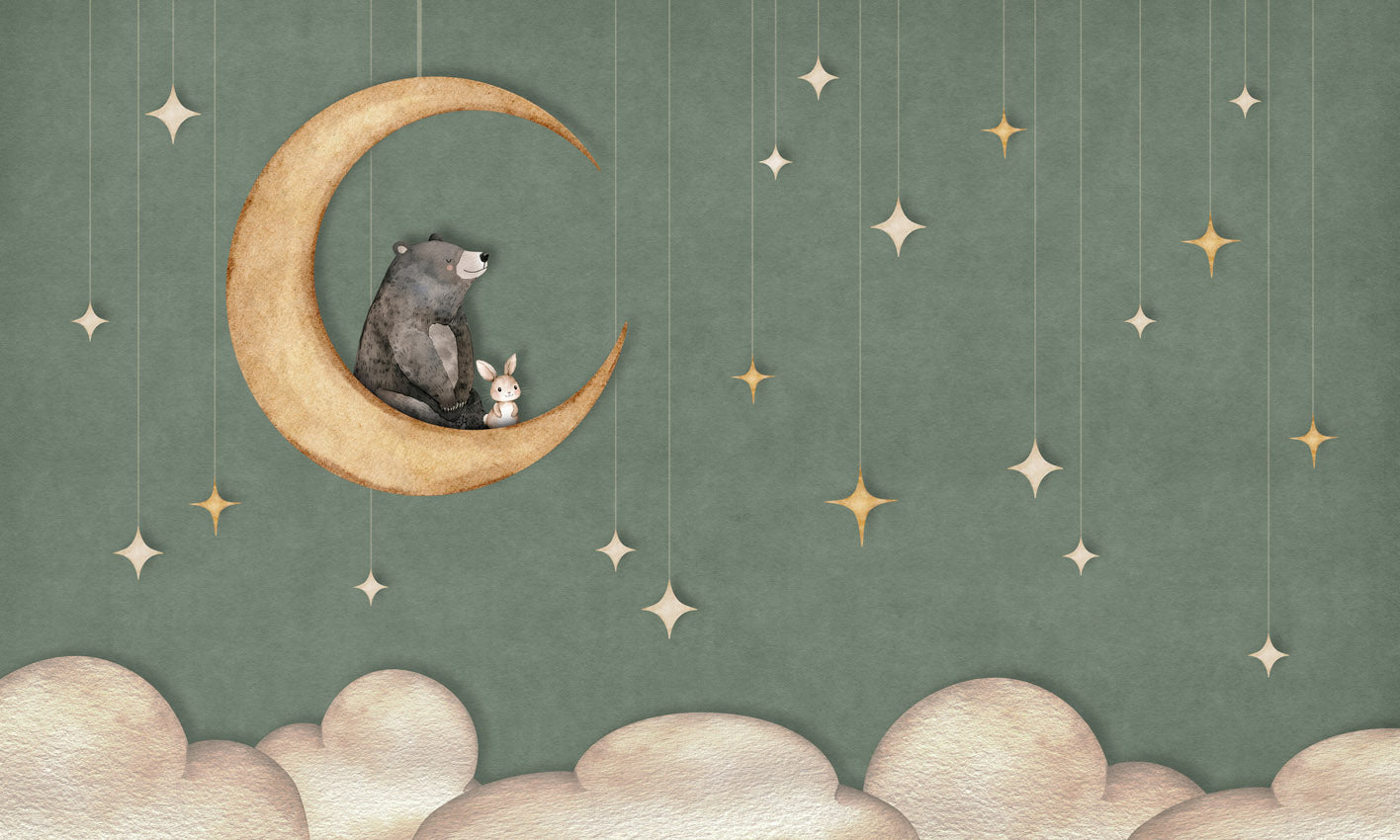 Bear on the Moon - Green nga Oliver Robins – dizajni i plotë i letrës murale