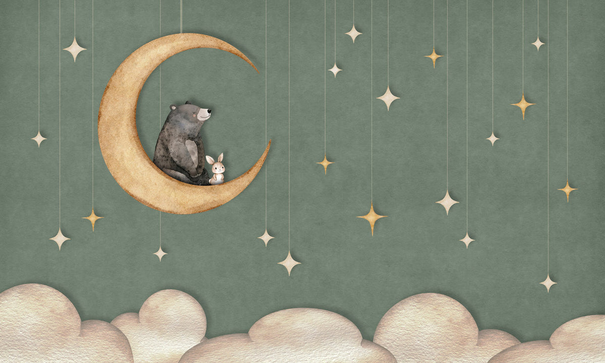 Bear on the Moon - Green nga Oliver Robins – dizajni i plotë i letrës murale