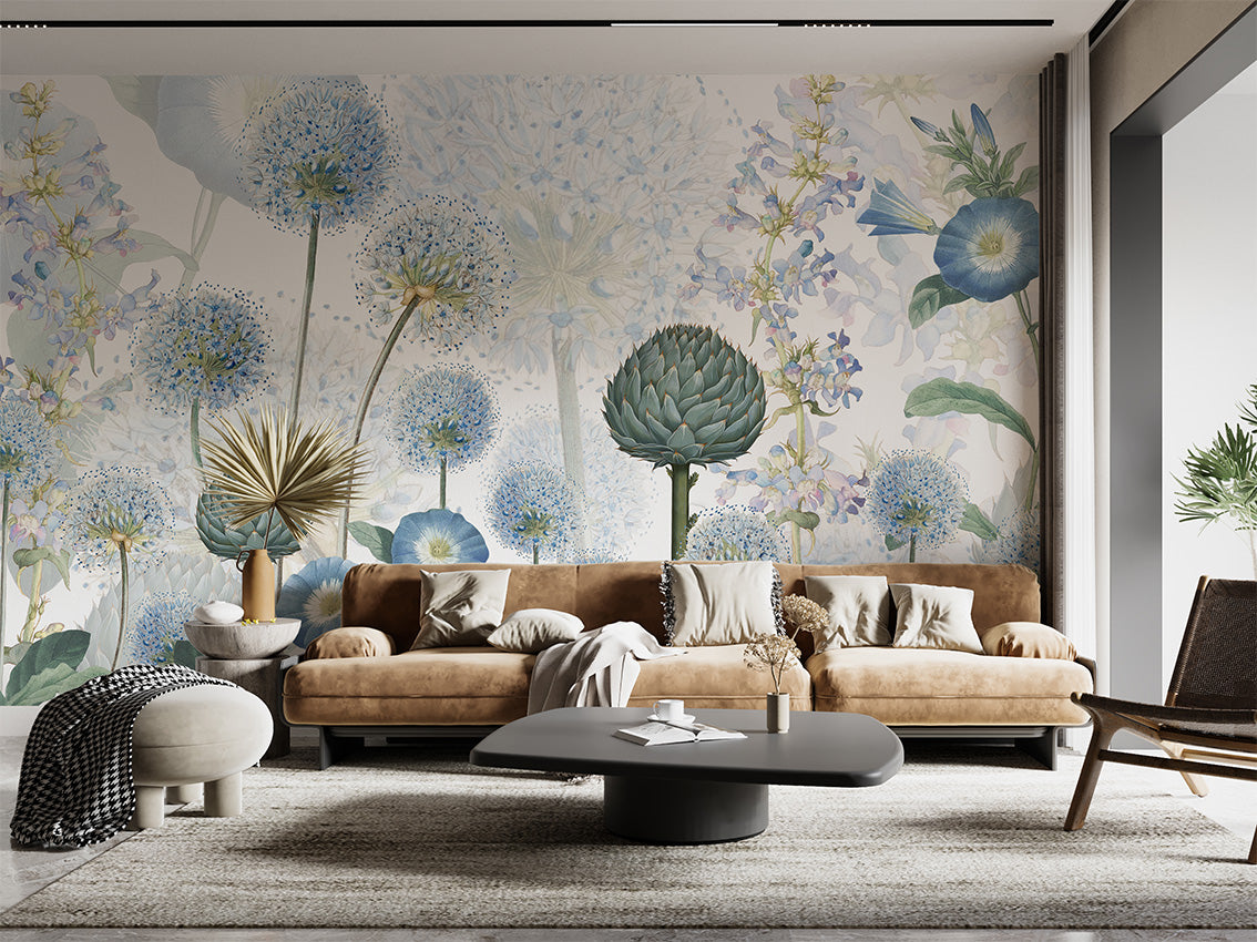 Blue Wild Meadow, letër murale në ambient – Living room 2