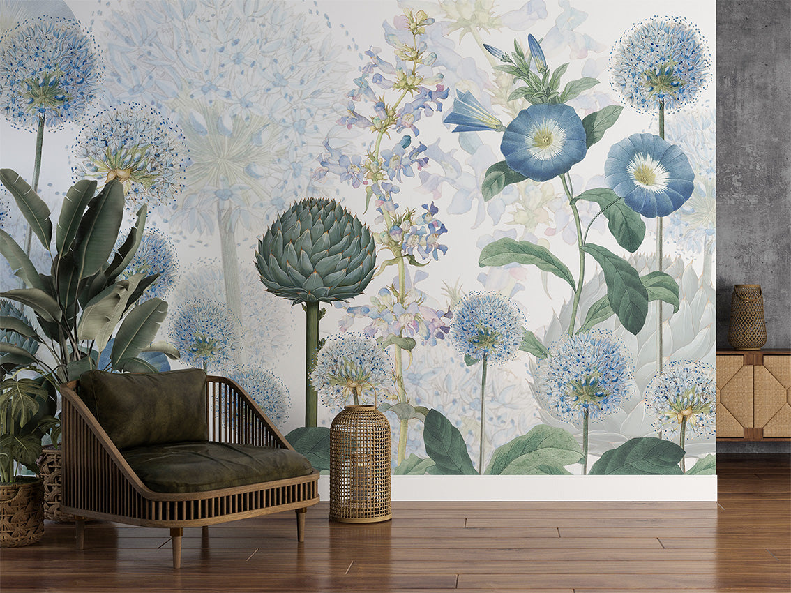 Blue Wild Meadow, letër murale në ambient – Living room 3