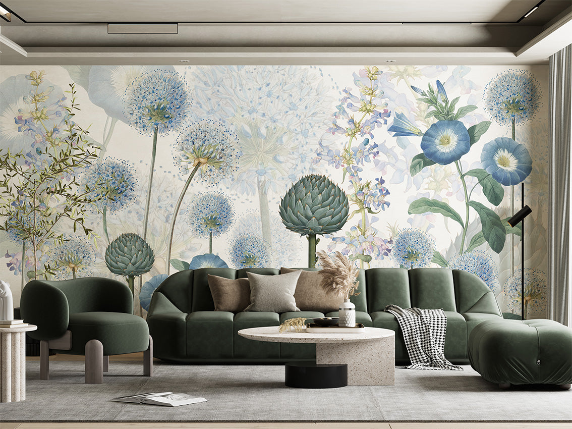 Blue Wild Meadow, letër murale në ambient – Living room 1