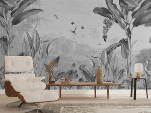 Botanical Beauty – B&W, letër murale në ambient – Living room 1