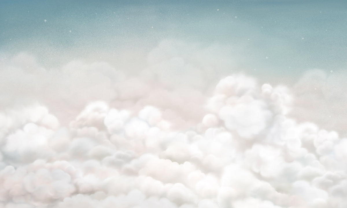 Calming Clouds - Blue nga Oliver Robins – dizajni i plotë i letrës murale