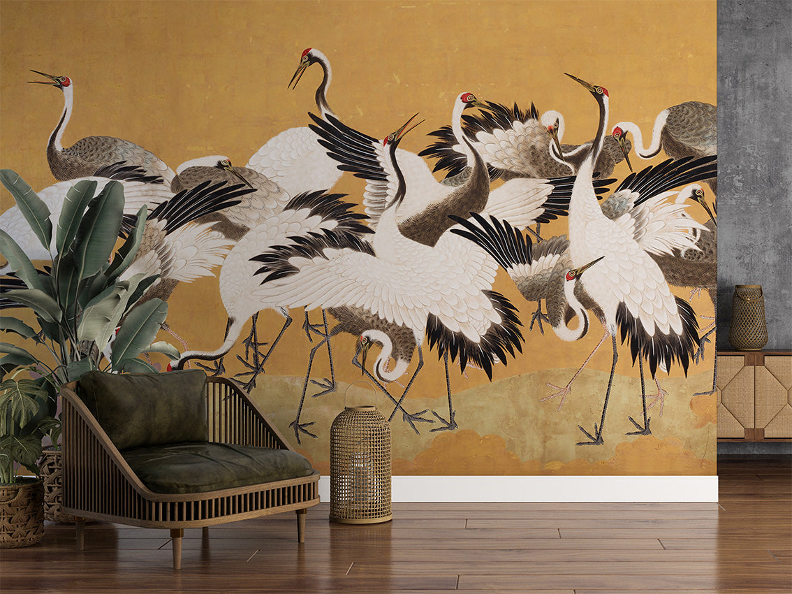 Crane Birds, letër murale në ambient – Living room 1