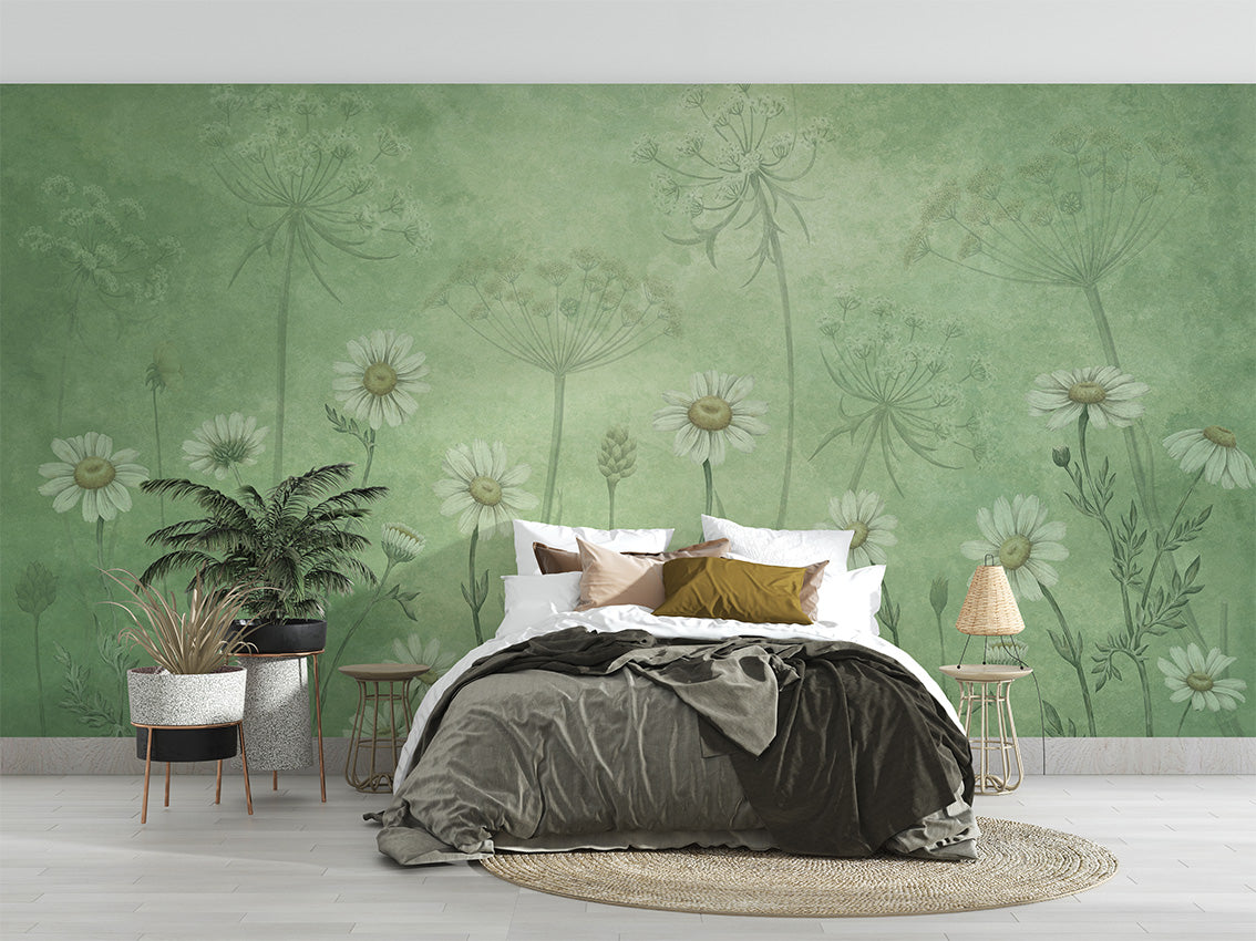 Dazzling Daisies – Green, letër murale në ambient – Bedroom 1