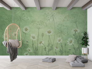 Dazzling Daisies – Green, letër murale në ambient – Living room 1