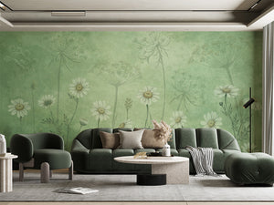 Dazzling Daisies – Green, letër murale në ambient – Living room 2