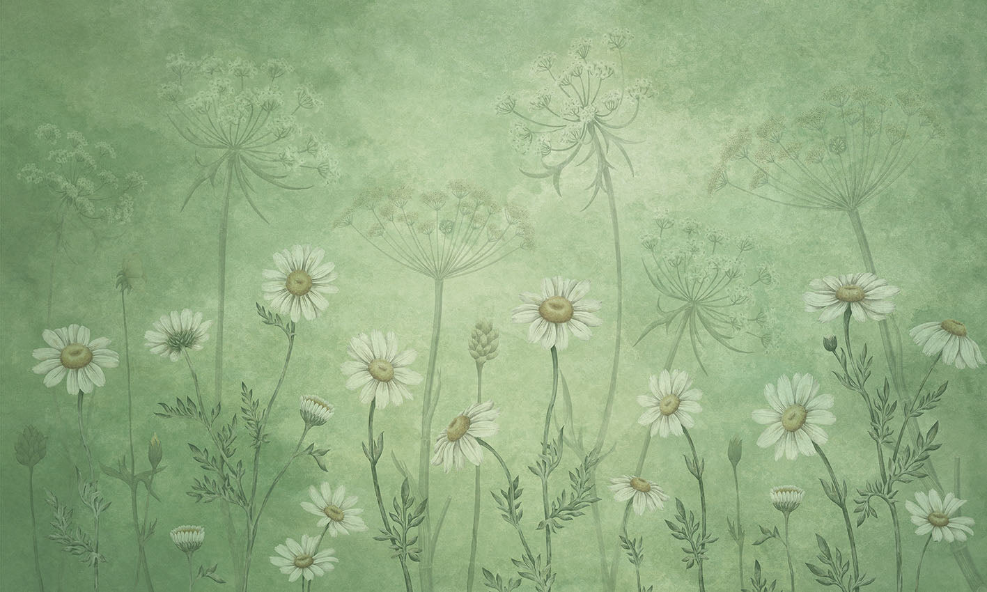 Dazzling Daisies – Green, letër murale – dizajni i plotë për personalizim