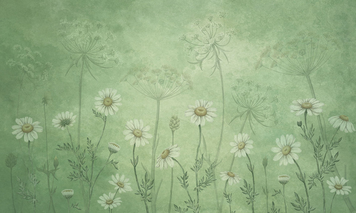 Dazzling Daisies – Green, letër murale – dizajni i plotë për personalizim