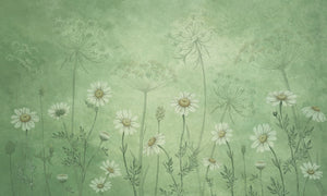 Dazzling Daisies – Green, letër murale – dizajni i plotë për personalizim