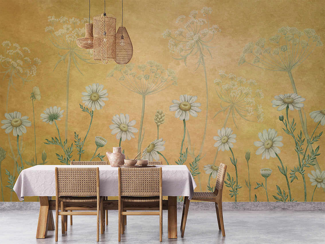Dazzling Daisies – Yellow, letër murale në ambient – Dining room 1