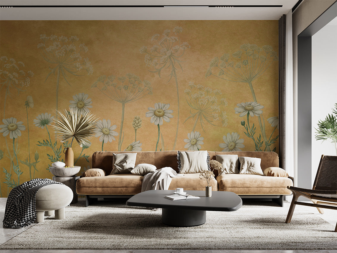 Dazzling Daisies – Yellow, letër murale në ambient – Living room 1