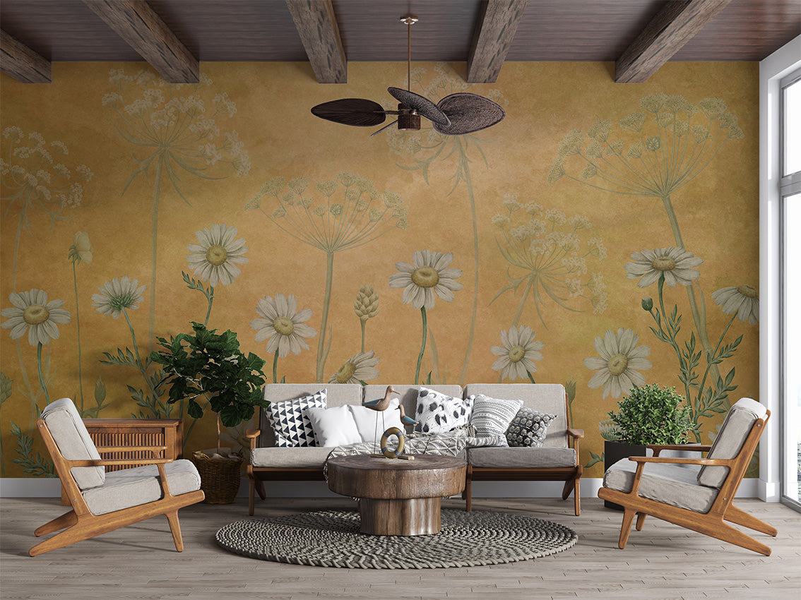 Dazzling Daisies – Yellow, letër murale në ambient – Living room 2