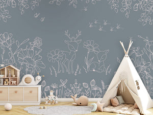 Deer Doodles - Blue – letër murale për dhomë fëmijësh, Tipi