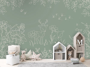 Deer Doodles - Green – letër murale për dhomë fëmijësh, House cabinets
