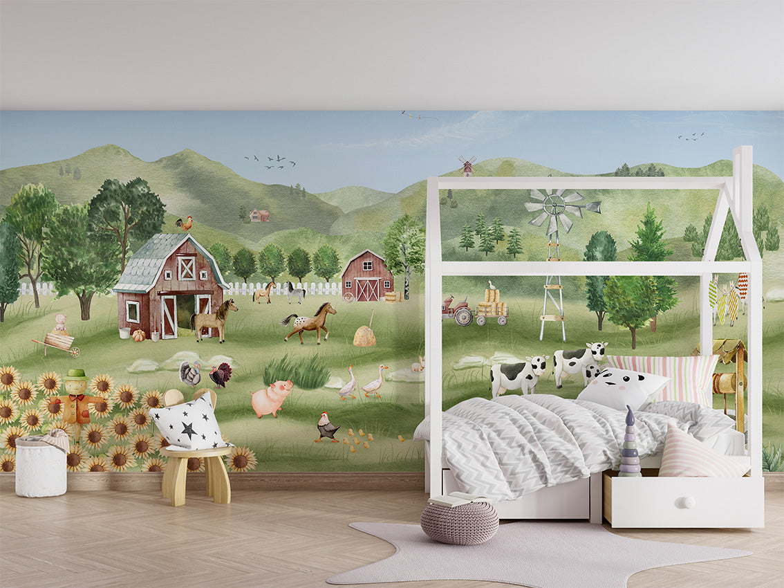 Farm Joy – letër murale me fermë dhe kafshë, House bed