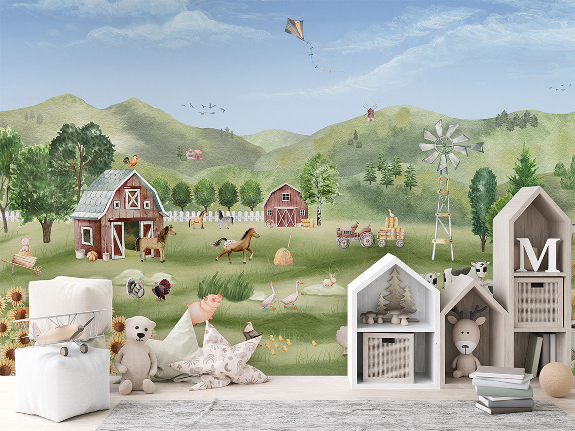 Farm Joy – letër murale me fermë dhe kafshë, House cabinets