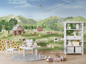 Farm Joy – letër murale me fermë dhe kafshë, Table and cabinet