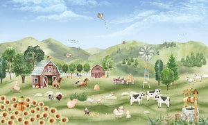 Farm Joy – letër murale me fermë dhe kafshë, dizajni i plotë