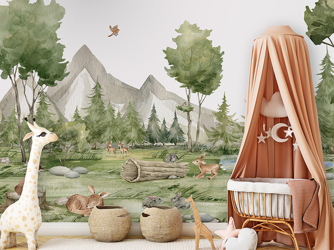 Forest Joy – letër murale me pyll dhe kafshë, Crib 1