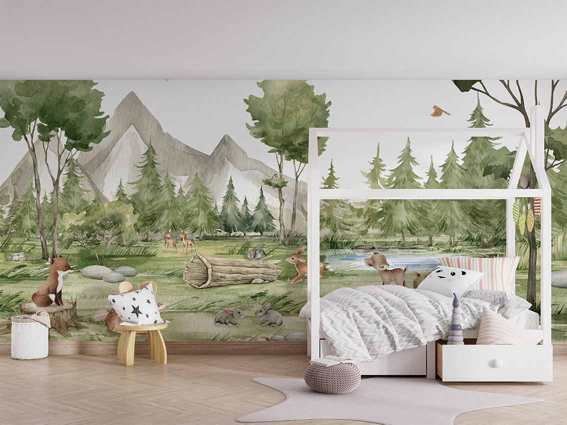 Forest Joy – letër murale me pyll dhe kafshë, House bed