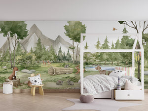 Forest Joy – letër murale me pyll dhe kafshë, House bed