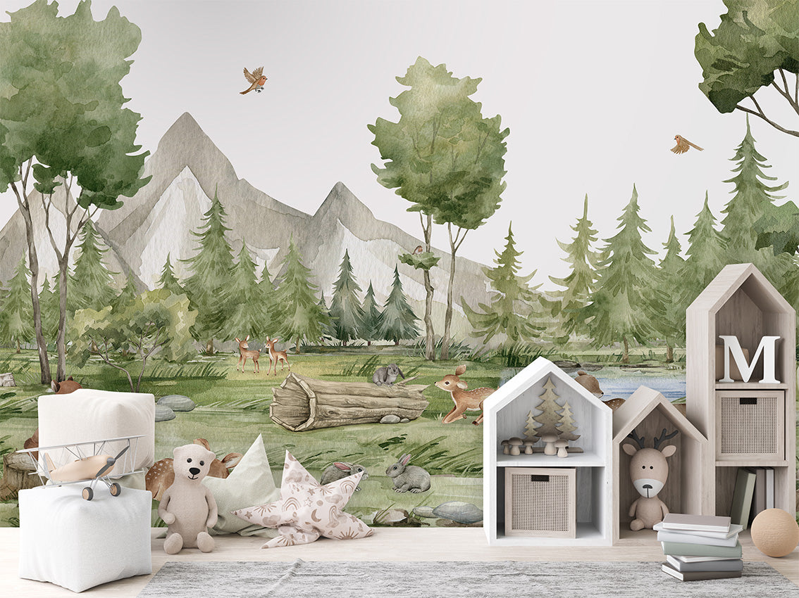 Forest Joy – letër murale me pyll dhe kafshë, House cabinets