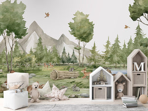 Forest Joy – letër murale me pyll dhe kafshë, House cabinets