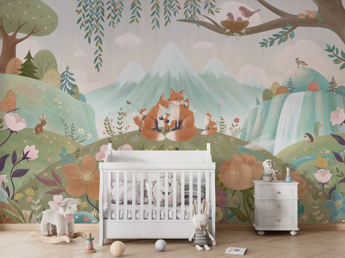 Fox Family – letër murale me familje dhelprash, Crib white
