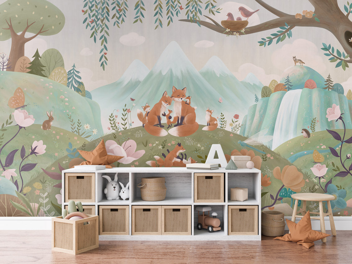 Fox Family – letër murale me familje dhelprash, Dressoir