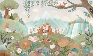 Fox Family – letër murale me familje dhelprash, dizajni i plotë