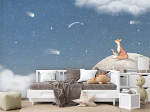 Fox on the Moon – Blue, letër murale me dhelpër dhe hënë, Couch