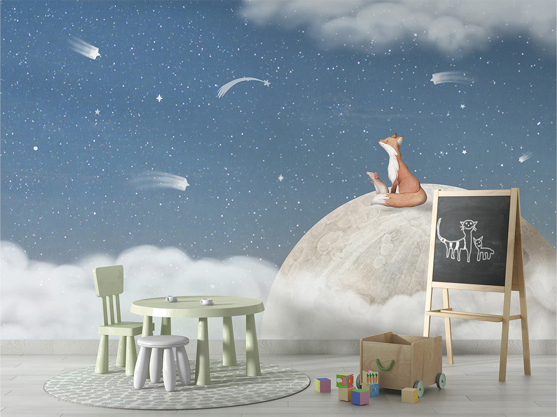 Fox on the Moon – Blue, letër murale me dhelpër dhe hënë, School board