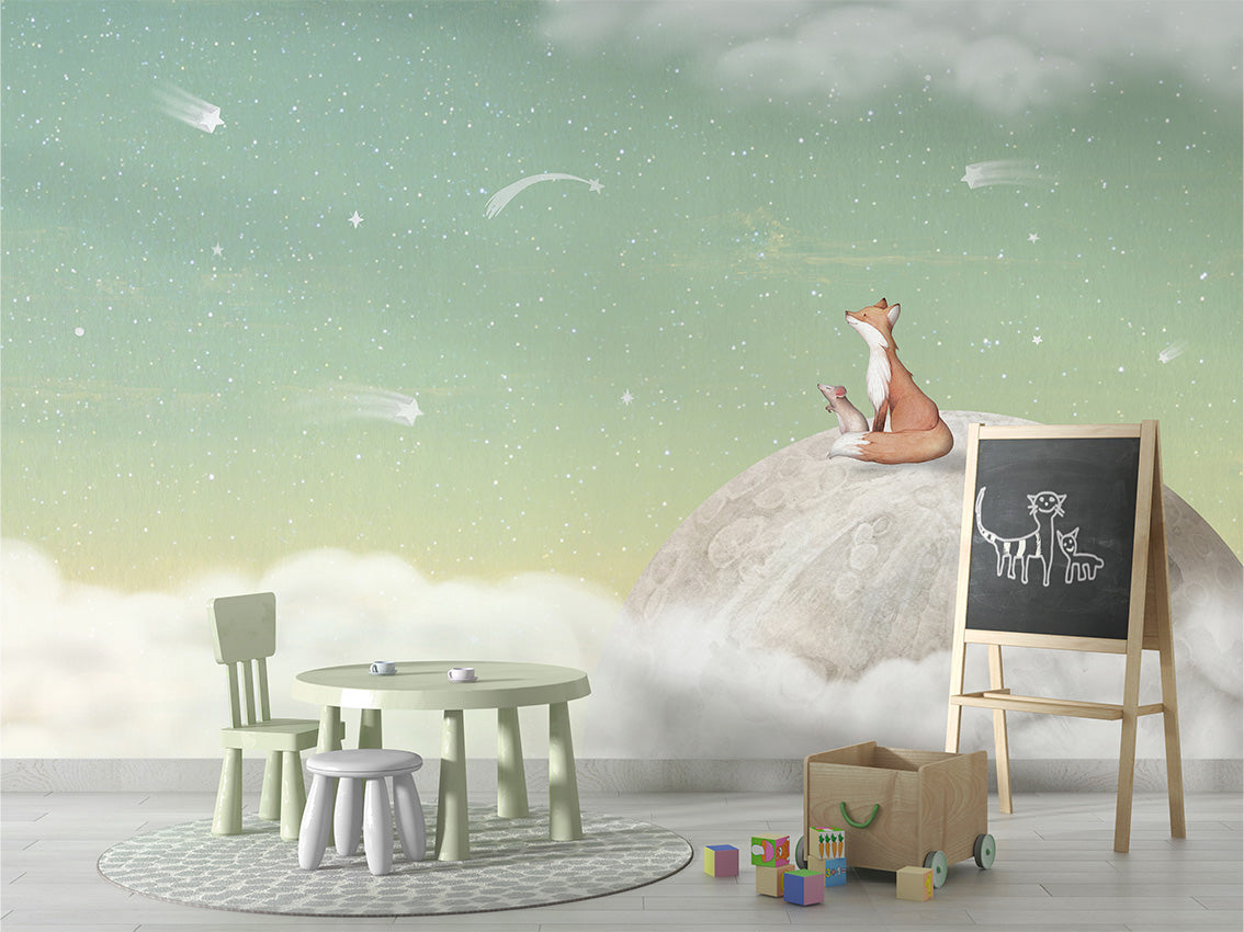 Fox on the Moon – Green, letër murale me dhelpër dhe hënë, School board